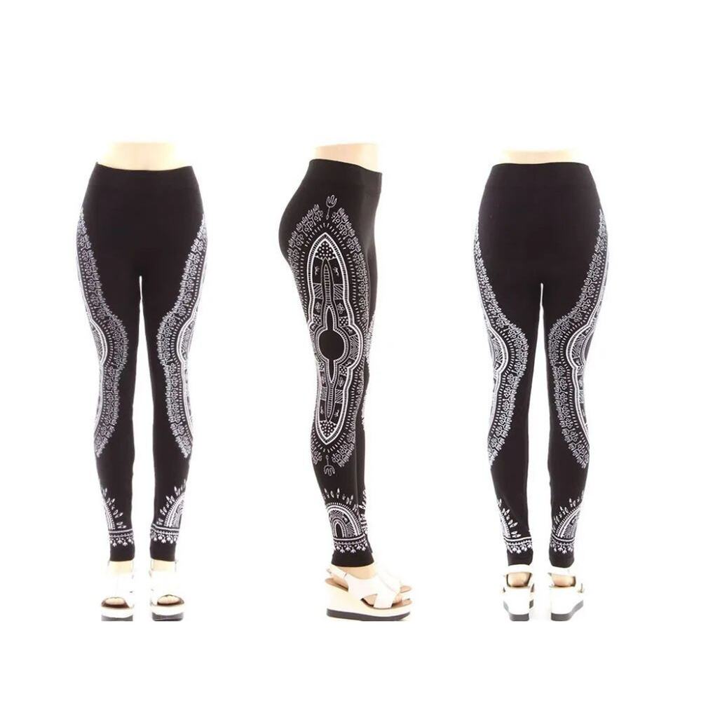Dashiki Print Leggings Black White African Style